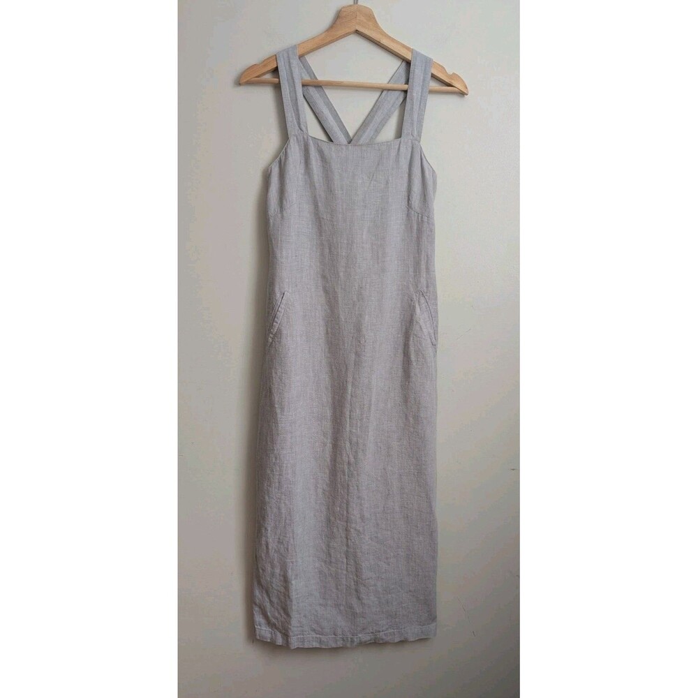 Vintage Y2K Express Gray Linen Maxi Dress Cross Back Fits 0 2 Minimalist Classic
